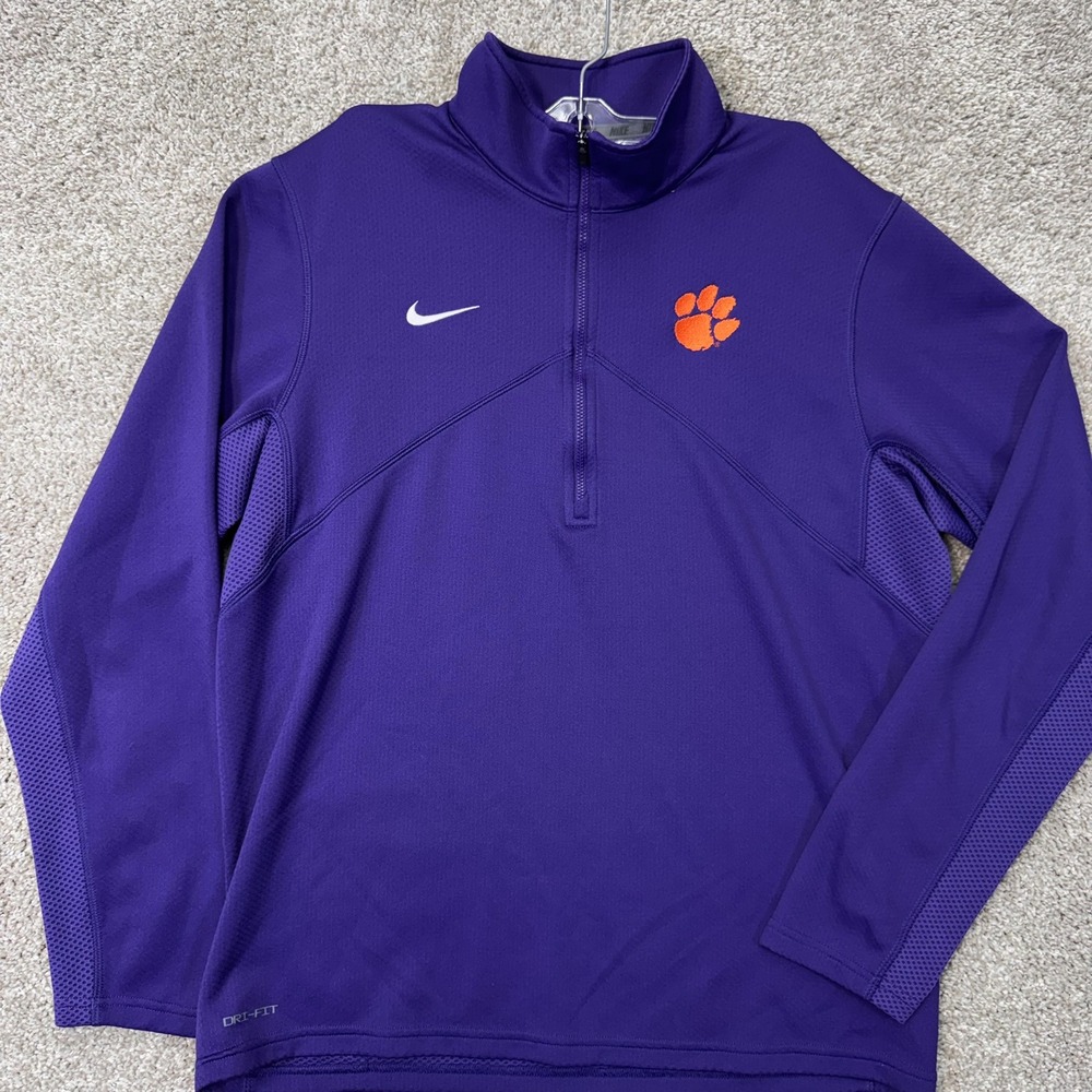 Clemson Nike Pullover Mens Large Purple NCAA Football Dri-FIT 1/4 Zip EUC